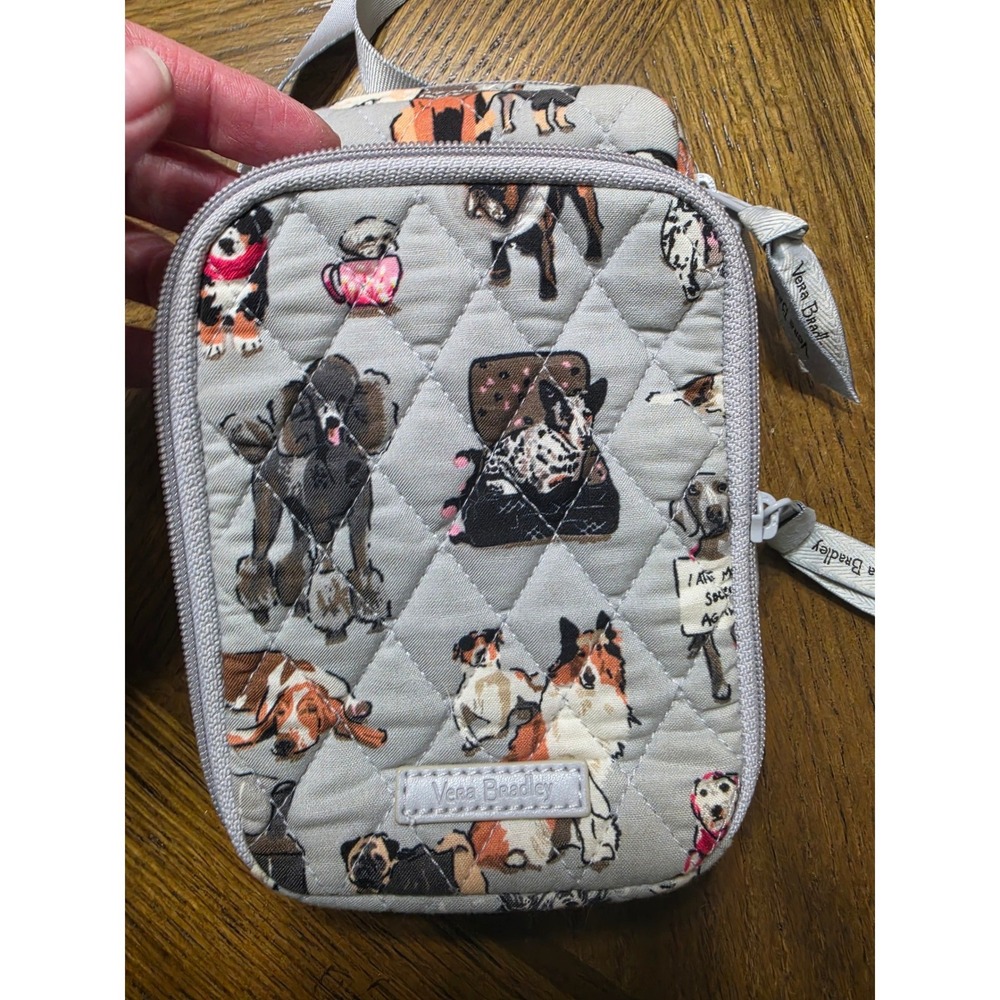 Vera Bradley Best Friends Dog Print Quilted Crossbody Phone Bag Grey Organzier